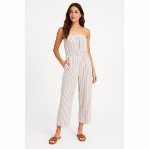 DREW Emerson Linen Stripe Strapless Jumpsuit